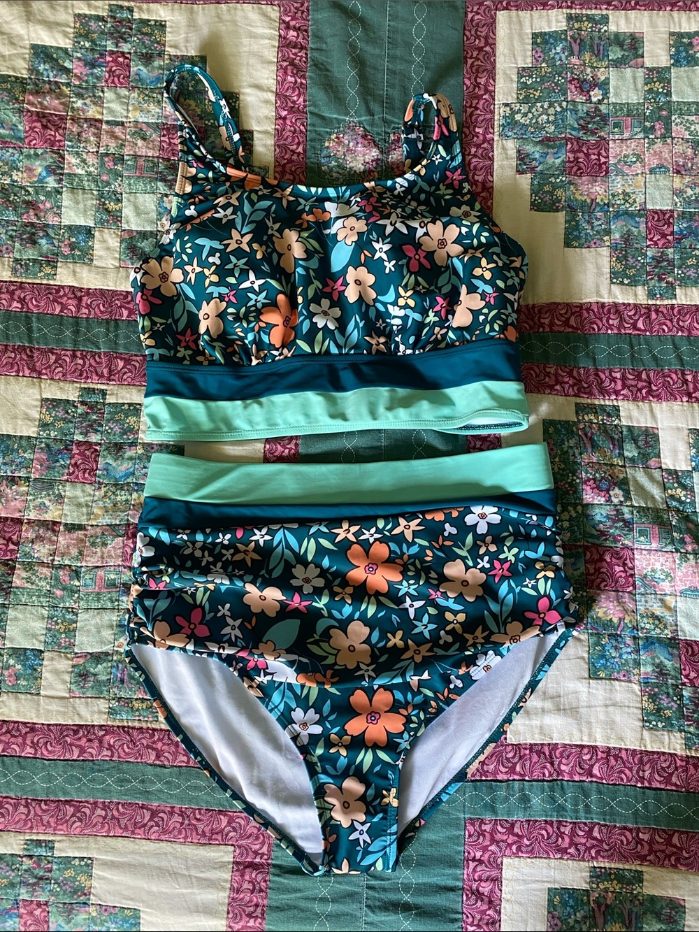 BloomChic Teal Floral Two-Piece Bikini with Mint Accents